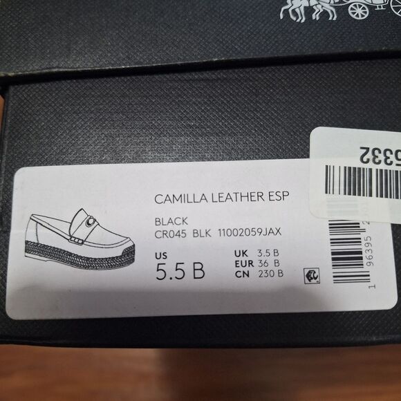 Coach Camilla Womens Leather Loafers Espadrille Academia Preppy Office Black 5.5 - Picture 3 of 10